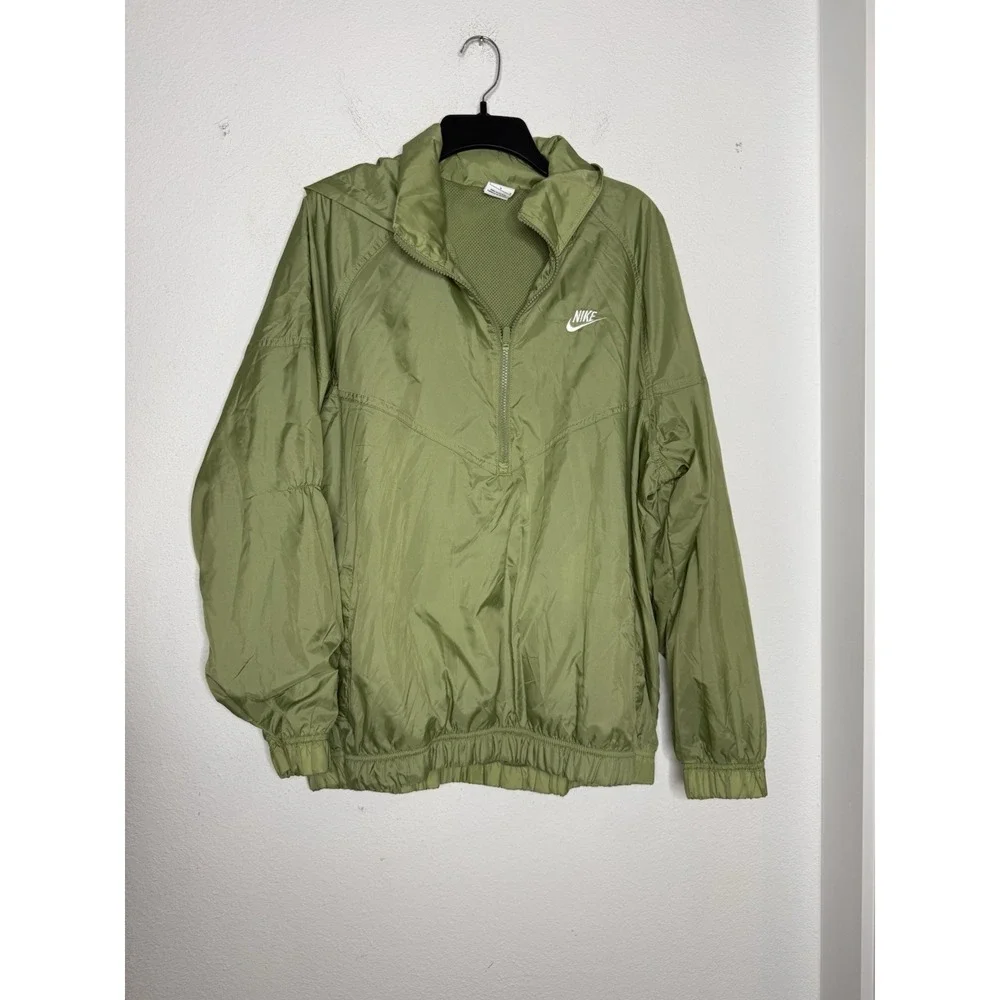Nike Mens Nike Green Pullover Windbreaker Perf LIned Breathable Hood Size L